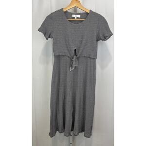 RIPE S Maternity Freya Nursing Dress Striped Tie Front Short Sleeve Black White